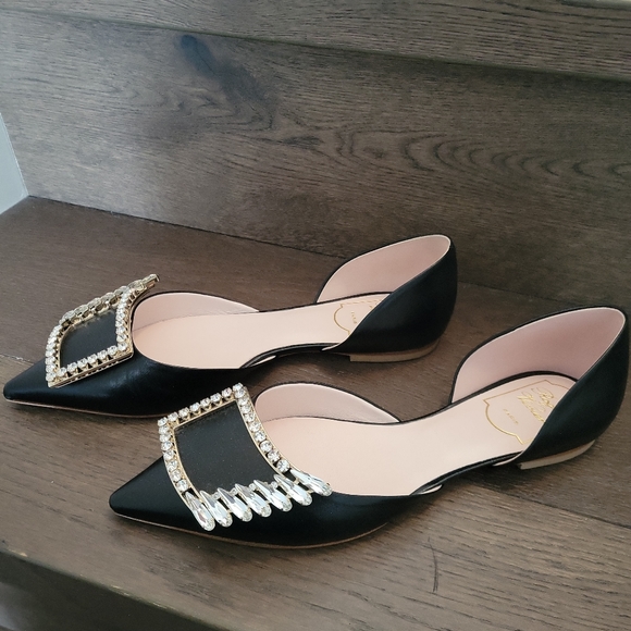 Roger Vivier black leather flats with bling bling buckle - Picture 7 of 9